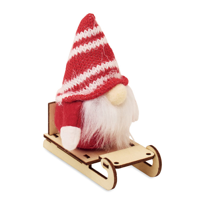 FROSTY SLEIGH Červená – skřítek na dřevěných saních s potlačou | Predmety.sk