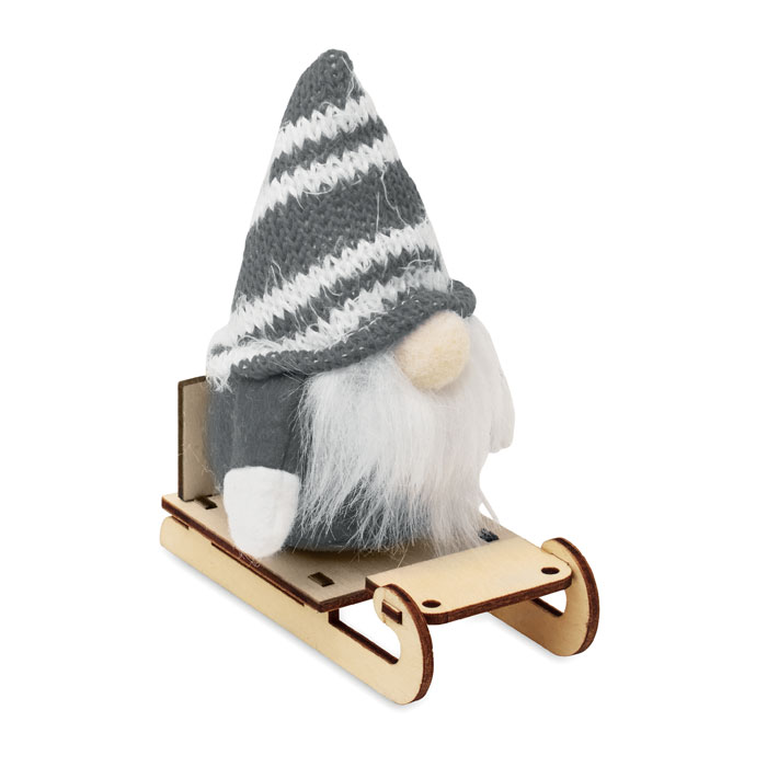 FROSTY SLEIGH Šedá – skřítek na dřevěných saních s potlačou | Predmety.sk