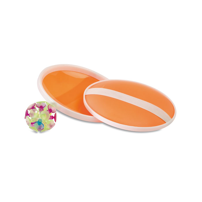 CATCH&PLAY Oranžová – lopta a 2 chytači s potlačou | Predmety.sk