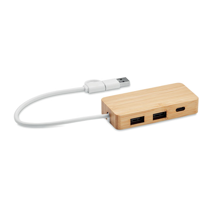 HUBBAM Farba dreva – bambusový rozbočovač USB s potlačou | Predmety.sk