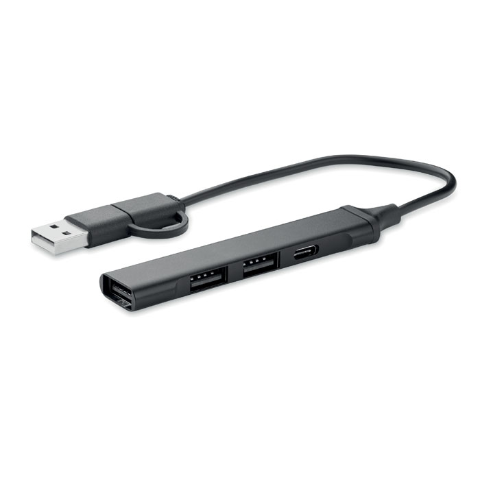 AKTUÁLNE Čierna – rozbočovač USB so 4 portami s potlačou | Predmety.sk