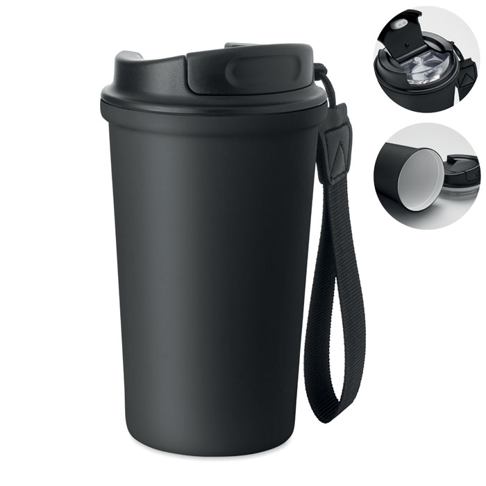 NAKANO Černá – termohrnek recyklovaný, 400 ml s potlačou | Predmety.sk