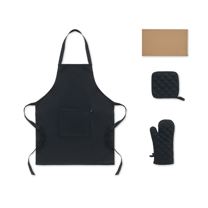 GALA SET Černá – kuchyňská sada, recykl. bavlna s potlačou | Predmety.sk