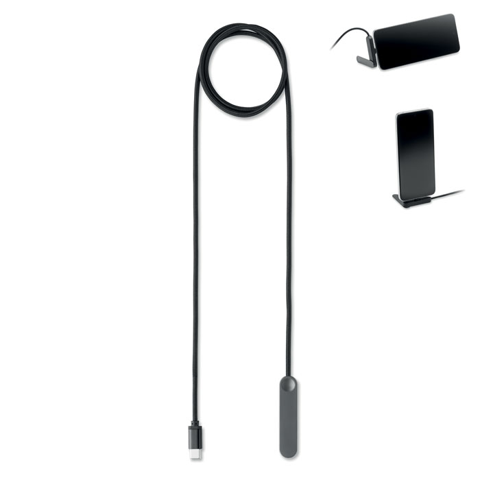 NIFTY Černá – kabel 60W USB-C se stojánkem s potlačou | Predmety.sk