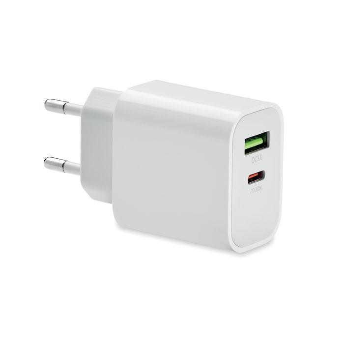 PORT Biela – dvojportová nabíjačka USB 18 W s potlačou | Predmety.sk
