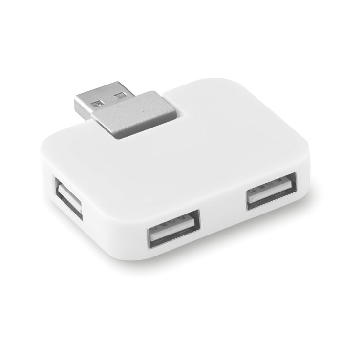SQUARE Biela – rozbočovač USB so štyrmi portami s potlačou | Predmety.sk