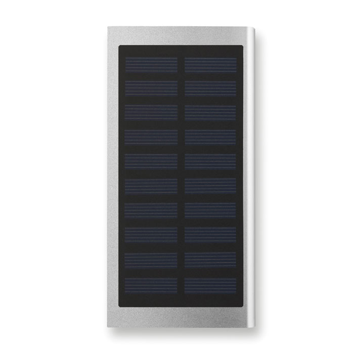 SOLÁRNA ENERGIA Matná strieborná – solárna powerbanka 8000 mAh s potlačou | Predmety.sk