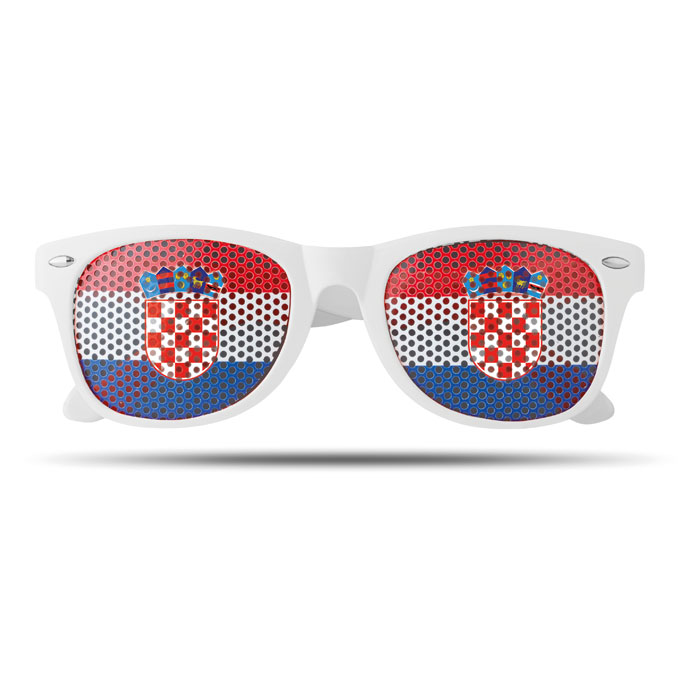 ZÁBAVA S VLAJKAMI Biela/modrá – slnečné okuliare s vlajkami s potlačou | Predmety.sk