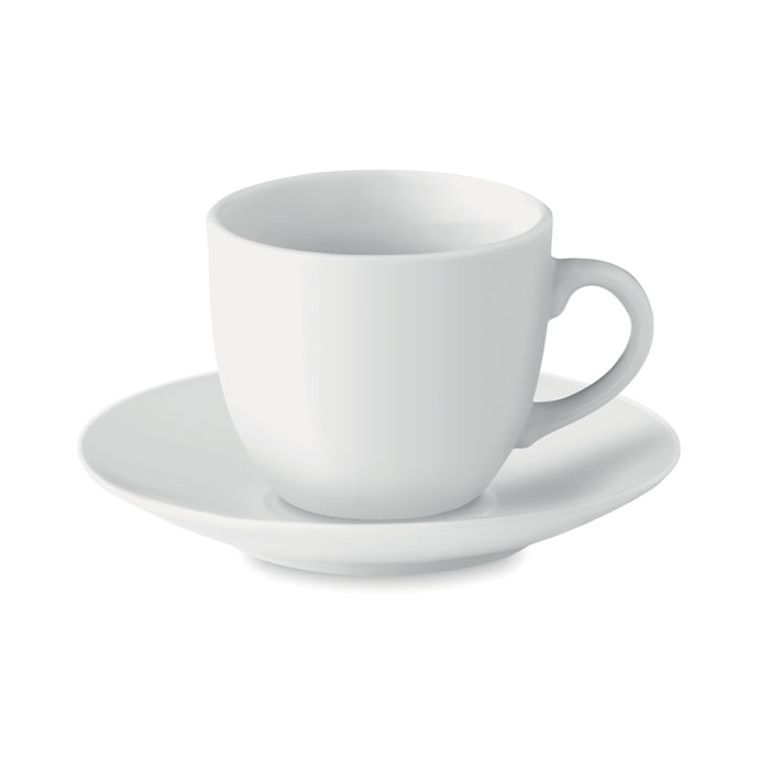 ESPRESSO Biela – šálka na espresso s podšálkou s potlačou | Predmety.sk