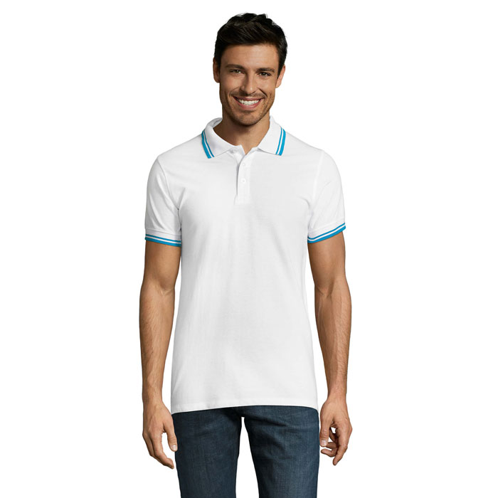 PASADENA MEN Biela/voda – pASADENA MEN'S POLO 200 s potlačou | Predmety.sk