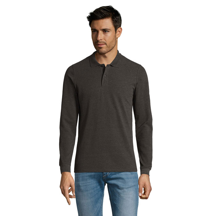 DOKONALÍ MUŽI LSL Charcoal Melange – pERFECT LSL MEN POLO 180 s potlačou | Predmety.sk