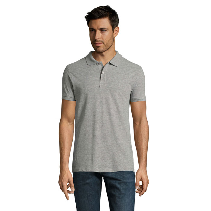 PERFECT MEN Grey Melange 2 – pERFECT MEN Polo 180g s potlačou | Predmety.sk